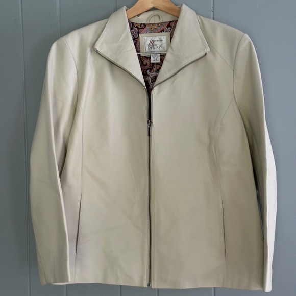 Madison &‎ Max Bone Leather Jacket 2X Y2K Rachel Green Style Paisley Lined Moto - Picture 1 of 9